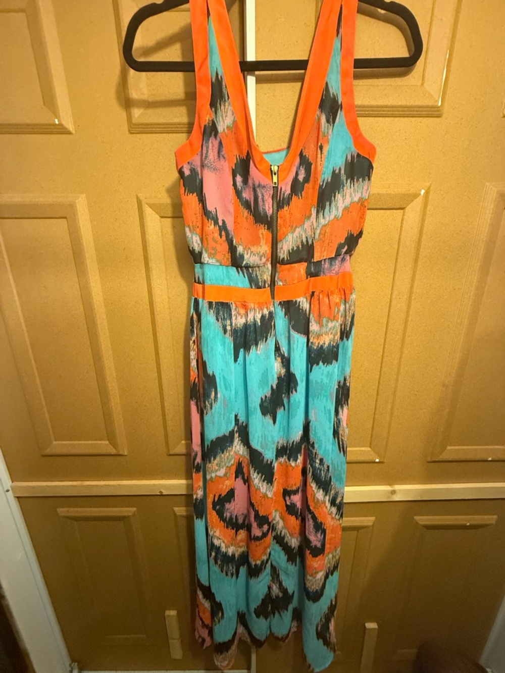 Gianni Bini Colorful Maxi Dress V-Neck Turquoise Orange Print Size M - Picture 10 of 15